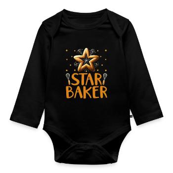 Star Baker Baking Pastry Bread Bake Cake Bakers - Organic Longsleeve Baby Bodysuit - black - Front