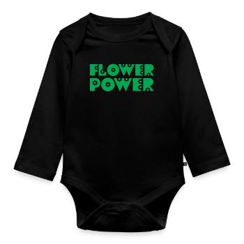 FLOWER POWER - Baby Bio-Langarm-Body - Schwarz - Vorne