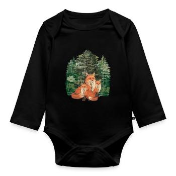 Forest Forest Animals Forest Dwellers Fox Foxes Nature - Organic Longsleeve Baby Bodysuit - black - Front