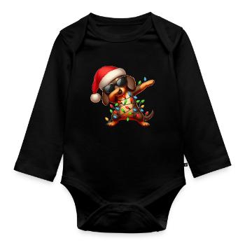 Polka Dot Dachshund Sunglasses Cute Christmas - Organic Longsleeve Baby Bodysuit - black - Front