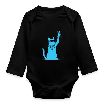 Blue Rocker Cat - Drôle de musique rock Cat Design - Body Bébé bio manches longues - noir - Devant