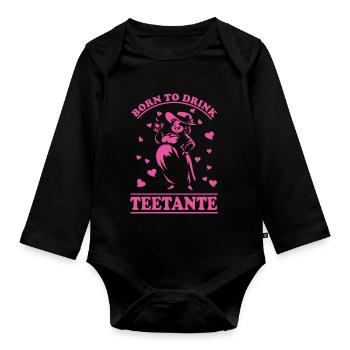 Teetante, Born to Drink Tee Design - Baby Bio-Langarm-Body - Schwarz - Vorne