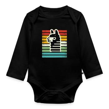 Retro Llama Alpaca in Rainbow Colors Comic Art - Organic Longsleeve Baby Bodysuit - black - Front