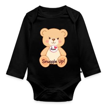 Adorable Teddy Bear Gift Idea: I Love Mom Heart - Organic Longsleeve Baby Bodysuit - black - Front