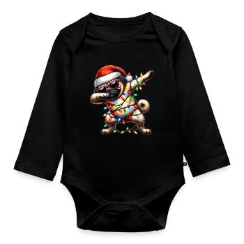 Polka Dot Pug Dog Sunglasses Cute Christmas - Organic Longsleeve Baby Bodysuit - black - Front