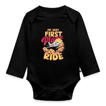 First Flight Airplane Flight My Very First Plane Ride - Organic Longsleeve Baby Bodysuit - black - Front