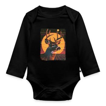 Retro 80s Neon Cool Deer Animal Vintage Reindeer - Organic Longsleeve Baby Bodysuit - black - Front