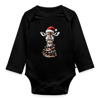 Chapeau de Noël Girafe Noël - Body Bébé bio manches longues - noir - Devant