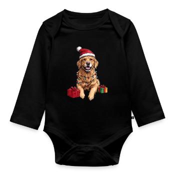 Golden Retriever Weihnachtsmütze Xmas - Baby Bio-Langarm-Body - Schwarz - Vorne