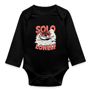 Erster Alleinflug Pilot Solo But Never Lonely - Baby Bio-Langarm-Body - Schwarz - Vorne