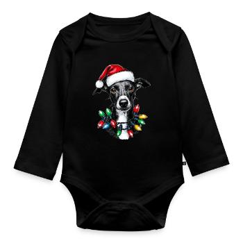 Italienischer Windhund Hund Weihnachten Hut Xmas - Baby Bio-Langarm-Body - Schwarz - Vorne