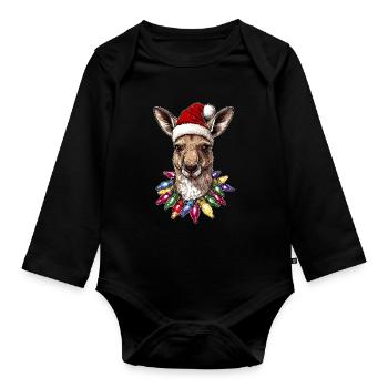 Chapeau de Noël Kangaroo Australia Noël - Body Bébé bio manches longues - noir - Devant