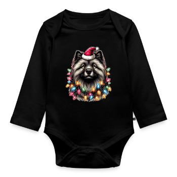 Keeshond Dog Santa Hat Xmas - Organic Longsleeve Baby Bodysuit - black - Front