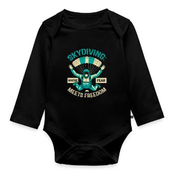Skydiving: where fear meets freedom - Organic Longsleeve Baby Bodysuit - black - Front