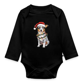 Niedlicher Australian Cattle Dog Weihnachtshut Xma - Baby Bio-Langarm-Body - Schwarz - Vorne