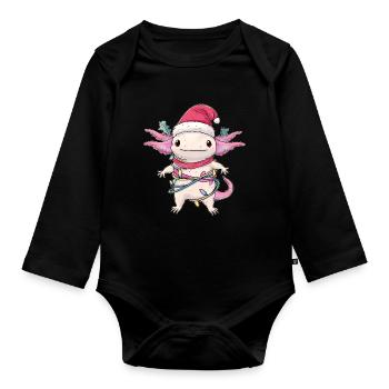Mignon Kawaii Axolotl Père Noël - Body Bébé bio manches longues - noir - Devant