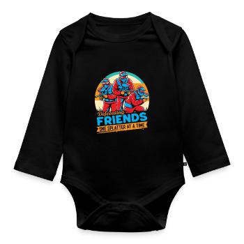 Defeating friends, one splatter at a time. - Organic Longsleeve Baby Bodysuit - black - Front