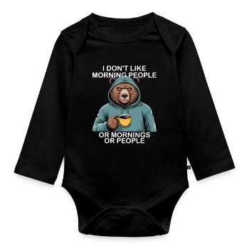 Funny Bear Grizzly - Organic Longsleeve Baby Bodysuit - black - Front