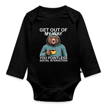 Funny Bear Grizzly - Organic Longsleeve Baby Bodysuit - black - Front