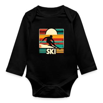 Retro Skiing Skier Ski Winter Sports Skis - Organic Longsleeve Baby Bodysuit - black - Front