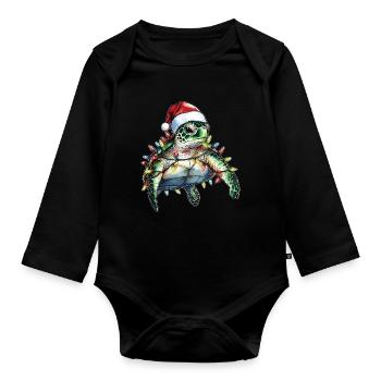 Meeresschildkröte Ozean Weihnachtsmütze Xmas - Baby Bio-Langarm-Body - Schwarz - Vorne