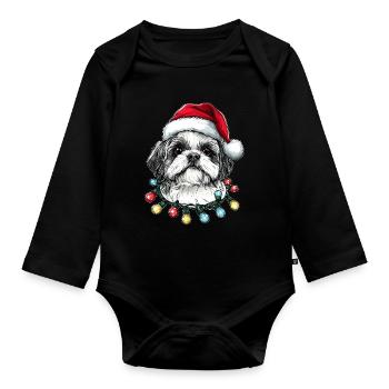 Chapeau de Noël Shih Tzu mignon Noël - Body Bébé bio manches longues - noir - Devant