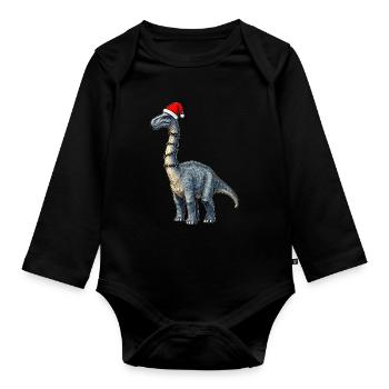 Brachiosaure Dinosaure Père Noël Chapeau Noël - Body Bébé bio manches longues - noir - Devant