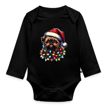 Brussels Griffon Dog Santa Hat Xmas - Organic Longsleeve Baby Bodysuit - black - Front