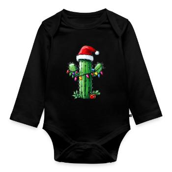 Chapeau de Noël Cactus Noël - Body Bébé bio manches longues - noir - Devant