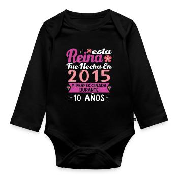 10 Jahre Geburtstagsgeschenk Mädchen Made in 2015 - Baby Bio-Langarm-Body - Schwarz - Vorne