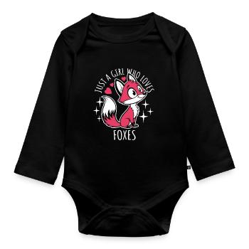 Just a girl who loves foxes - Cartoon - Organic Longsleeve Baby Bodysuit - black - Front