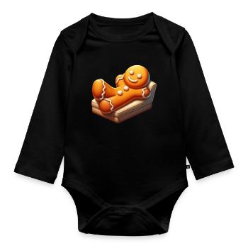 Gingerbread Man Leisure Christmas - Organic Longsleeve Baby Bodysuit - black - Front