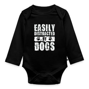 Facilement distrait par les chiens - Body Bébé bio manches longues - noir - Devant