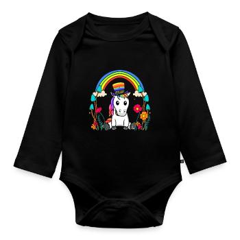 LGBT Rainbow Unicorn Rainbow Flag - Organic Longsleeve Baby Bodysuit - black - Front
