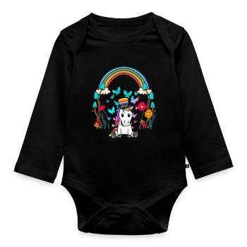 LGBT Rainbow Rainbow Flag Unicorn - Organic Longsleeve Baby Bodysuit - black - Front