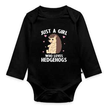 Juste une fille qui aime les hérissons - Body Bébé bio manches longues - noir - Devant