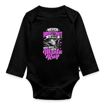 Raies manta, raies pastenagues - Body Bébé bio manches longues - noir - Devant