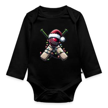 Cricket Player Team Santa Hat Xmas - Organic Longsleeve Baby Bodysuit - black - Front
