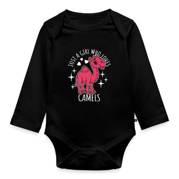 Just a girl who loves camels - Cartoon - Organic Longsleeve Baby Bodysuit - black - Front