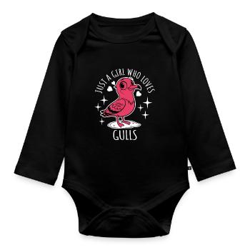 Juste une fille qui aime les mouettes - Dessin animé - Body Bébé bio manches longues - noir - Devant