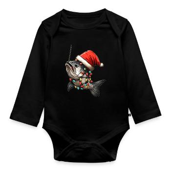 Drôle de poisson bouchées hameçon pêche chapeau de Noël - Body Bébé bio manches longues - noir - Devant