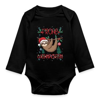 Weihnachtsshirt Faultier Familie Lustiges Outfit - Baby Bio-Langarm-Body - Schwarz - Vorne
