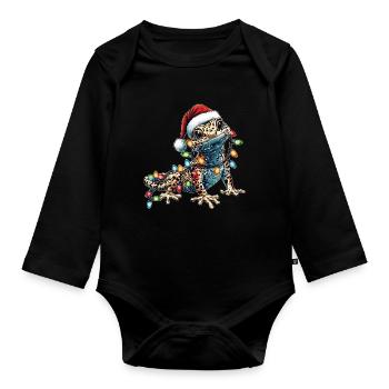 Chapeau de Noël léopard gecko lézard Noël - Body Bébé bio manches longues - noir - Devant