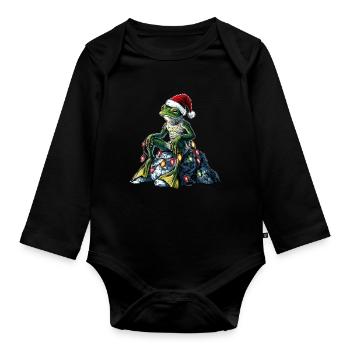 Frosch auf Felsen sitzend Cottagecore Goblincore - Baby Bio-Langarm-Body - Schwarz - Vorne