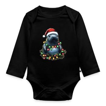 Manatee Floaty Potato Manatee Santa Hat Xma - Organic Longsleeve Baby Bodysuit - black - Front