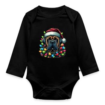 Mastiff Hund Weihnachten Hut Xmas - Baby Bio-Langarm-Body - Schwarz - Vorne