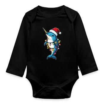 Niedlicher Narwal Weihnachtsmütze Xmas - Baby Bio-Langarm-Body - Schwarz - Vorne