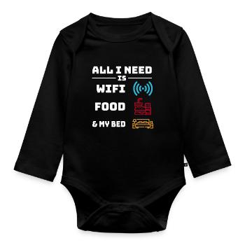 Tout ce dont j’ai besoin, c’est du wifi, de la nourriture et de mon - Body Bébé bio manches longues - noir - Devant
