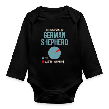 Werde ich mit meinem Deutschen Schäferhund Liebhaber GSD spazieren gehen? - Baby Bio-Langarm-Body - Schwarz - Vorne
