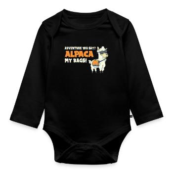 Abenteuer Sagst Du? Alpaka Meine Taschen! - Baby Bio-Langarm-Body - Schwarz - Vorne